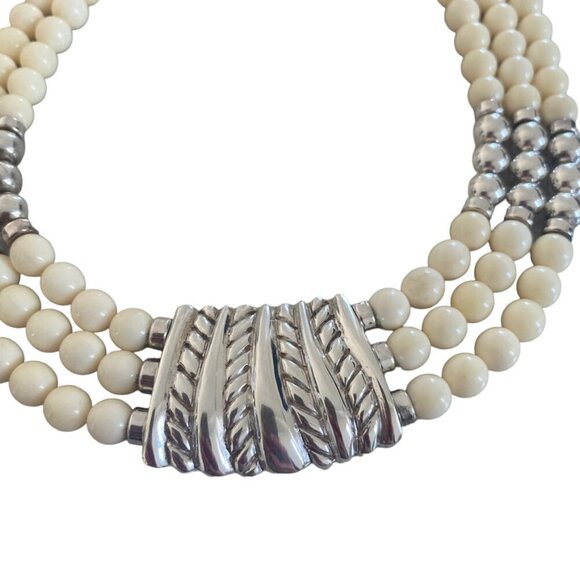 CHAPAL ZENRAY ND Sterling Silver VTG 80S Statement Necklace Multistand - Picture 5 of 15